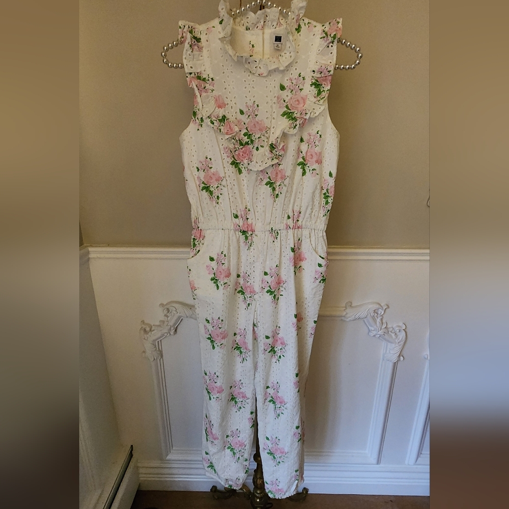 Girls Floral Eyelet Jumpsuit